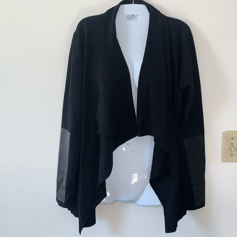 Sioni Milano Faux Leather Sleeve open front Cardigan.